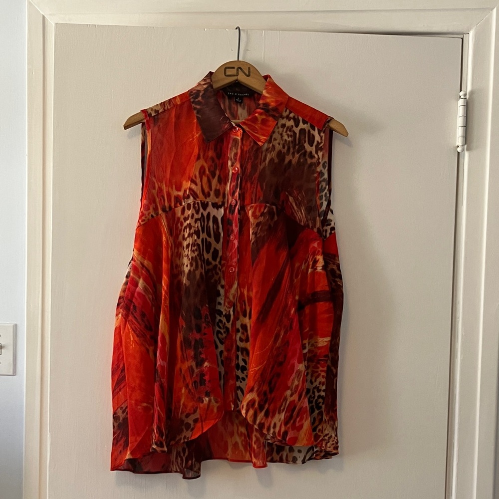 Zac & Rachel Red and Brown Sheer Animal Print Blouse